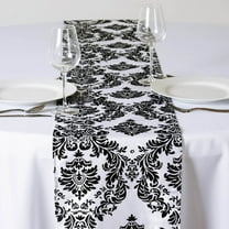 BalsaCircle 12" x 108" Flocking Taffeta Table Top Damask Runner Black