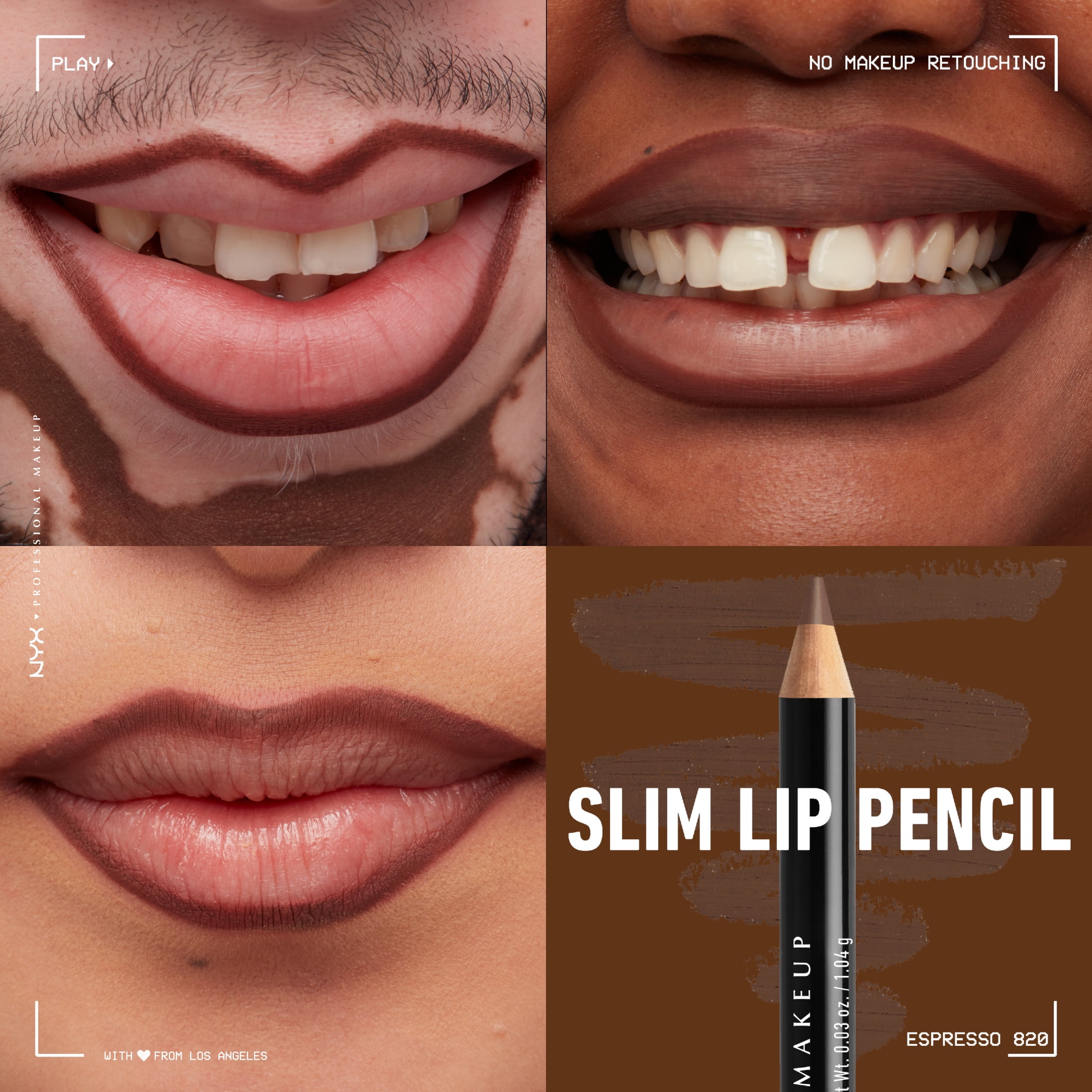 NYX Professional Makeup Slim Lip Pencil, Long-Lasting Creamy Lip Liner, 820 Espresso, 0.035 fl oz