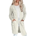 thumbnail image 4 of Breezora Women's Chunky Knit Cardigan Sweater Coat with Double Pockets Long Loose Fit Open Front L Size Beige, 4 of 9