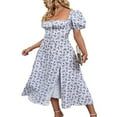 thumbnail image 3 of Robe Midi Florale à Manches Courtes à Manches Courtes pour Femmes Flowy A Line Long Dress, 3 of 7