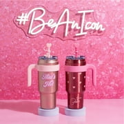 Paris Hilton 40oz Stainless Steel Tumbler Set, with Removable Handle, Straw, and Lid, 40 Ounce, Metallic Hearts and Thats Hot, Pink