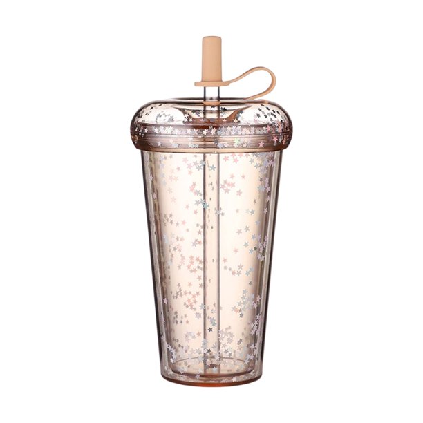 Toystoory Botella de agua con pajita, sellado portátil para oficina, té, bebida escolar, taza de bebida, suministro de leche de doble capa, reutilizable Teteras Caqui Toystoory HA071811-03
