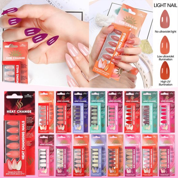 Clearance! Gspmoly Nail Set Kit, Press Nails with Designs Cute Full Cover Acrylic Nails Glossy Gradient Fake Nails Medium Shape False Nails with Glue Stick Artif Professional Nail Set