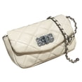 thumbnail image 3 of Bolso de mano elegante de color beige para mujer con cierre a presión y diseño de cuadros de diamantes acolchados, 3 of 8