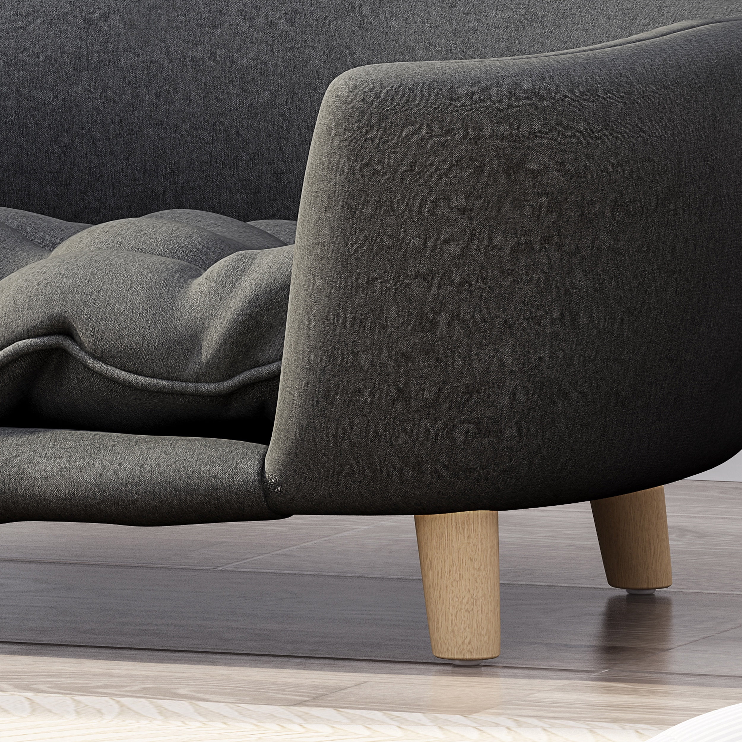 Noaman Small Dog Bed with Birch Wood Legs, 30.25 x 21.75 x 14 Inches Plush Tufted Cushion Pet Bed for Small Dogs 11-25 lbs, Mid-Century Modern Design, Dark Gray