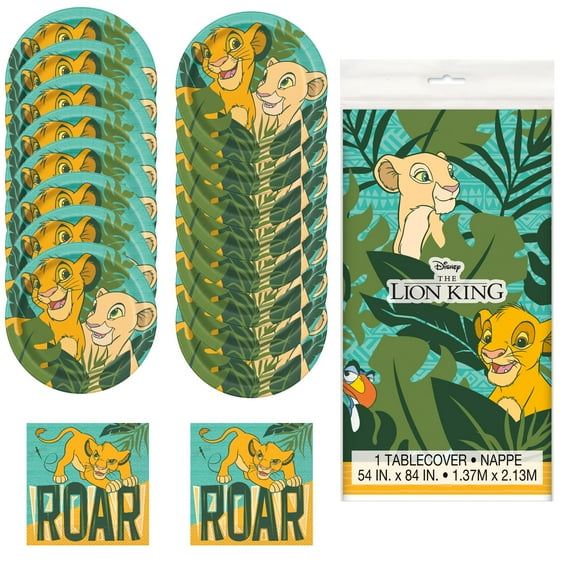 Lion King Party Supplies Bundle - Unbeatable Value for Birthday & Anniversary! Includes 16 Dinner Plates & Napkins + 1 Tablecloth, 25 Total Items! Official Licensed Product in Fun Orange Color!