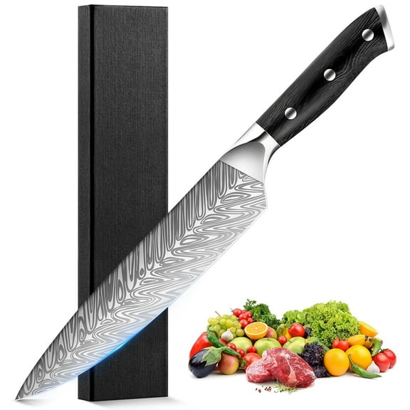 Badiano 8" Chef's Knife with 3 Rivets,Professional High Carbon Ultra Sharp Cooking Meat Knife,Silver