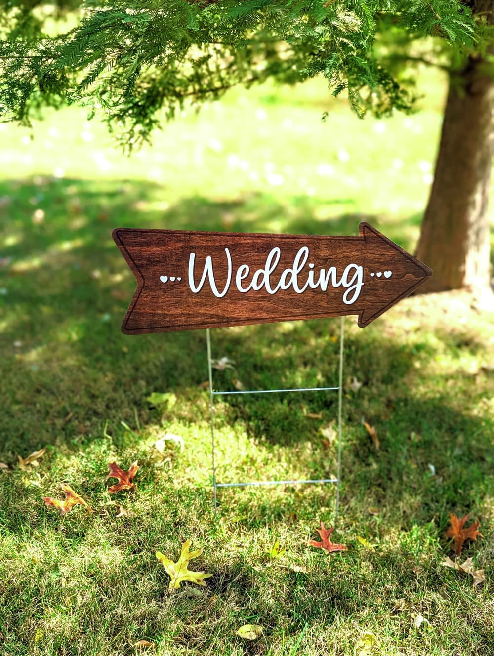 Wedding Directional Yard Sign 23.5 x 8.5, Waterproof, Wood Printed Design on Durable Coroplast with Tall Heavy Duty Yard Stakes (2 Pack)