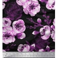 thumbnail image 1 of Soimoi Purple Cotton Poplin Fabric Pink Floral Decor Fabric Printed BTY 42 Inch Wide, 1 of 1