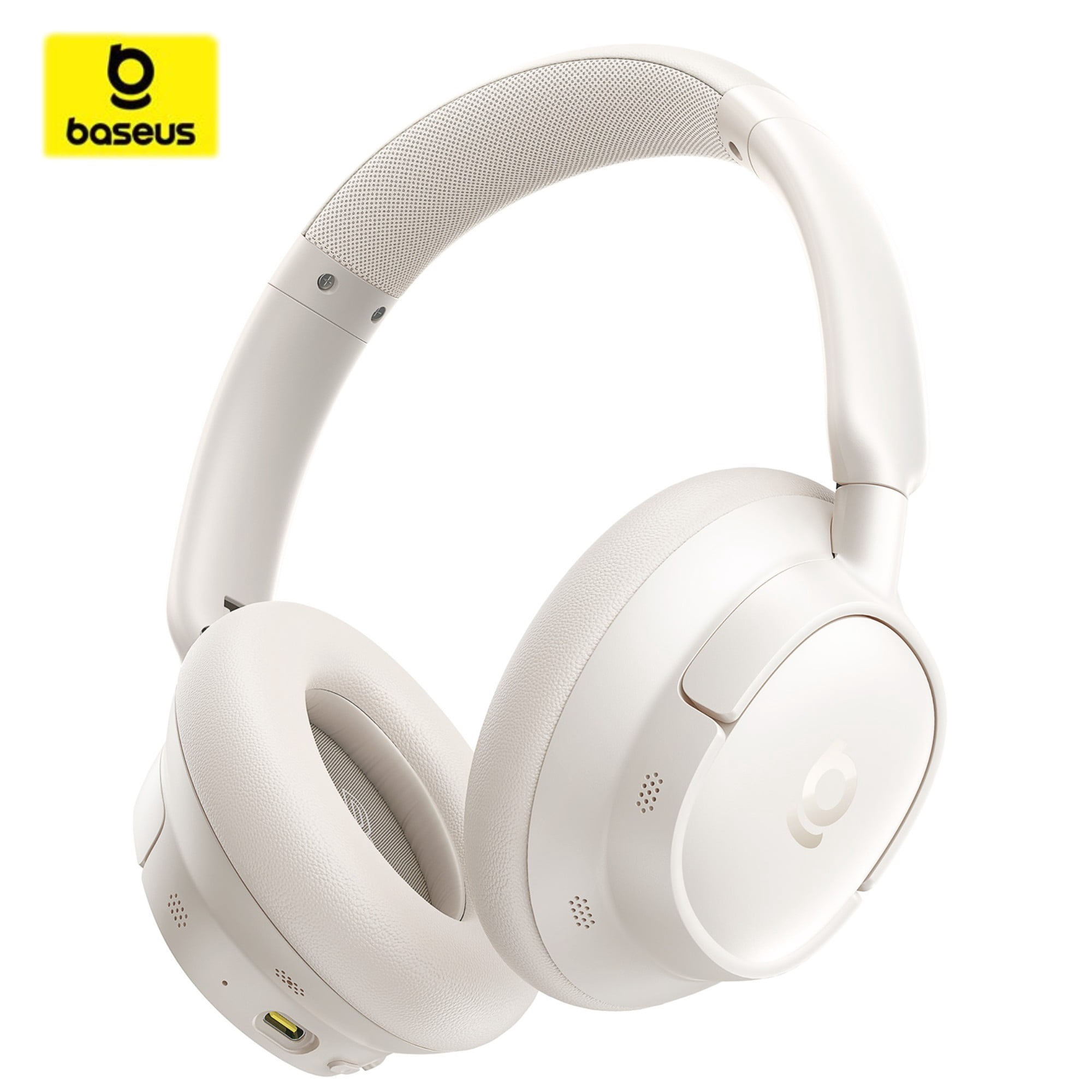 Baseus Bass BH1 NC Adaptive ANC Headphones, SuperBass 2.0, LDAC Hi-Res Sound, 80H Playtime, 5-Mic AI Clear Calls, Comfortable Fit, Bluetooth 6.0, Off White