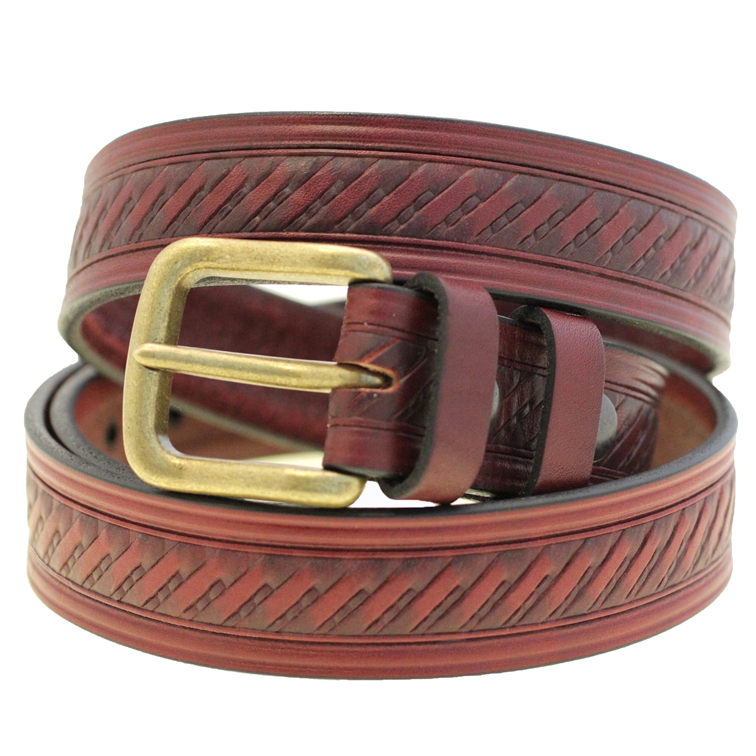 Orion Belt Company Men 1 3/8 Burgundy Latigo Leather Domed Embossed