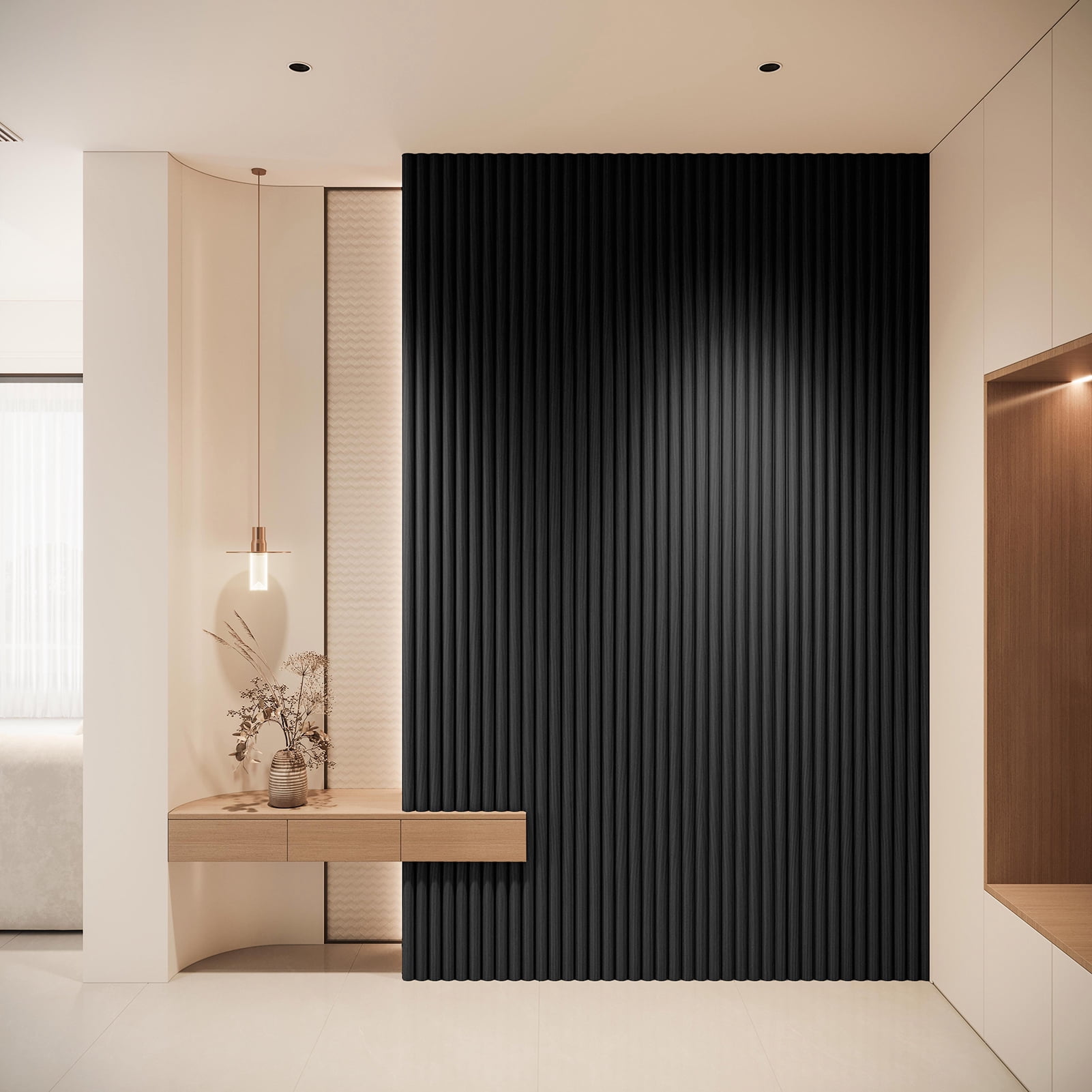 4PCS 103.94''x 5.71' Fluted Wall Paneling , Textured Wood Accent Paneling for Ceiling & Wall Decor,Black