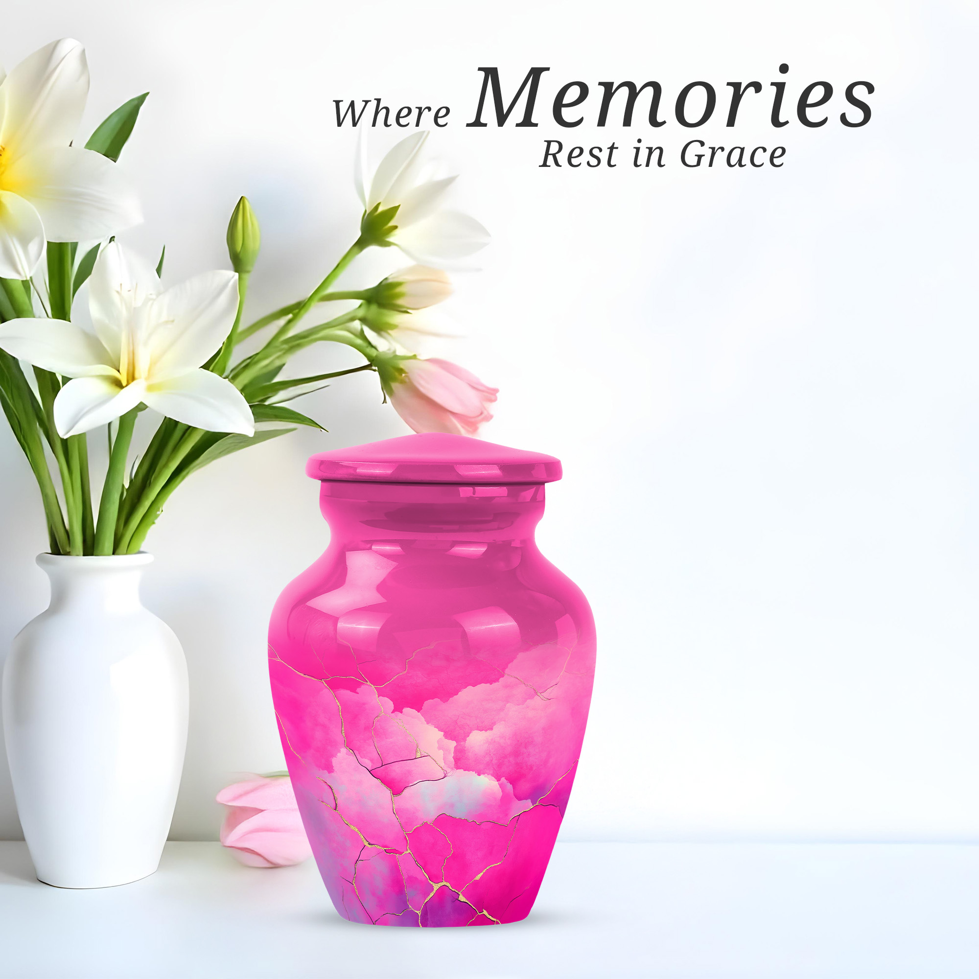 Pink Keepsake Cremation Urn For Human Ashes Adult Men, 1 Large Decorative Urns For Human Ashes Adult Female, Small Urns For Man And Woman Set Of 4, Blue Urn For Female 10&3 Inch