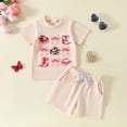 thumbnail image 2 of kpoplk Toddler Baby Girl Clothes Summer Funny Letter Print Top Elastic Shorts Set 6 12 18 24 Months 2T Infant Girl Clothes(Beige,12-18 M), 2 of 9