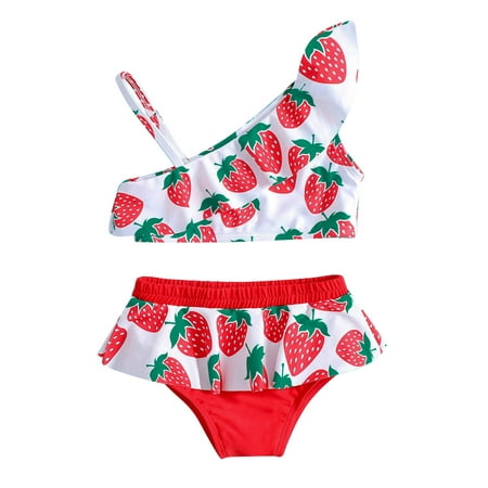 

Girls Summer Swimsuits Casual Toddler Kids Baby Girls Fashion Cute Leopard Flowers Print Ruffles Bikini Swimsuit Set 18Months-6Years