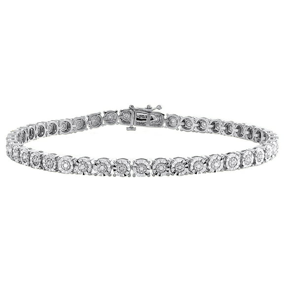 Sterling Silver Real Round Damond 1 Row Miracle Set 8.25" Tennis Bracelet 3/4 CT