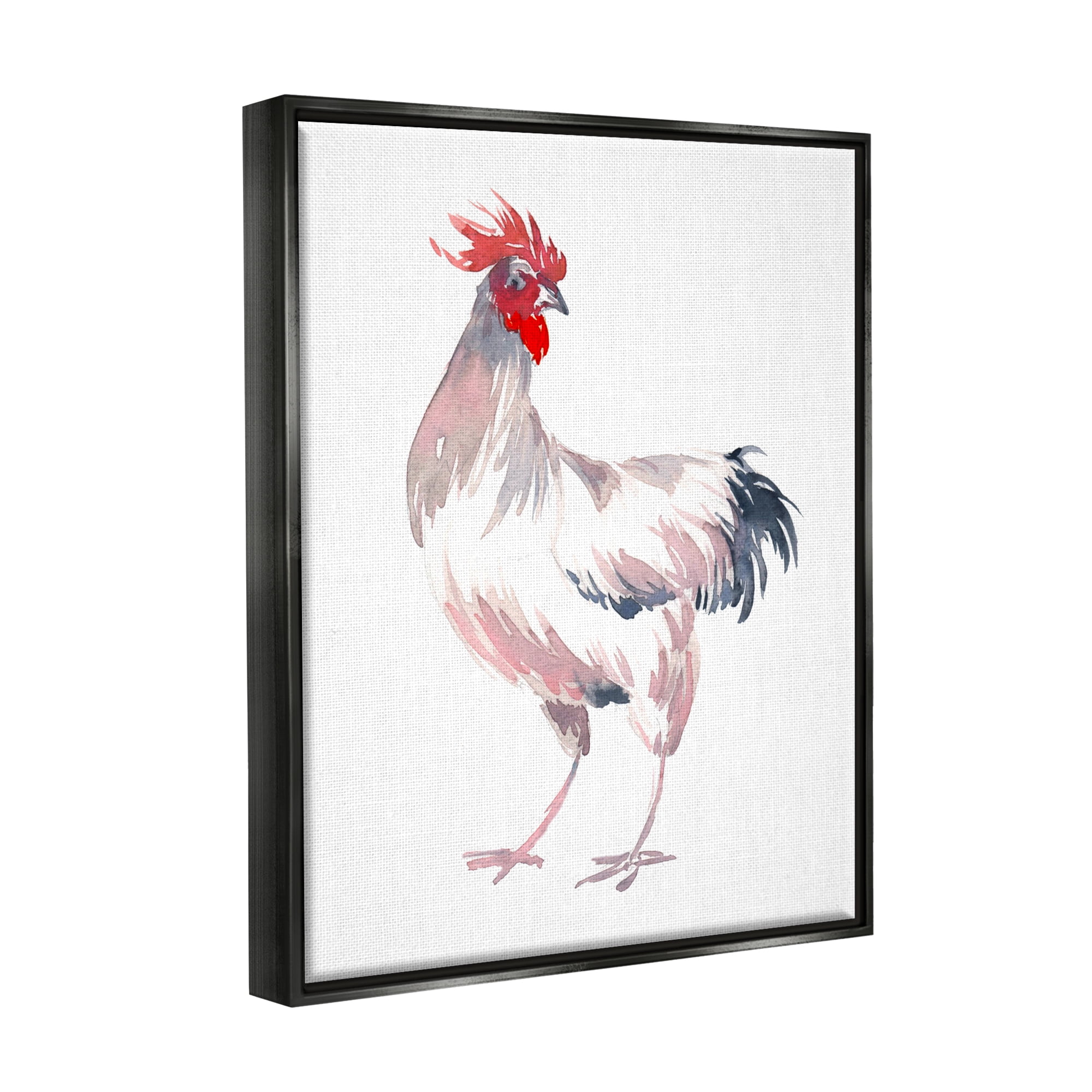 Stupell Industries White Rooster Portrait Animals & Insects Painting Black Floater Framed Art Print Wall Art, 17 x 21