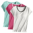 thumbnail image 1 of TIMIFIS Ensemble de 3 Hauts de Pyjama pour Femmes Été Décontracté avec Soutien-Gorge Intégré Rembourré T-Shirt à Manches Courtes Couleur Unie Col Ras du Cou Yoga Tenue de Détente, 1 of 2