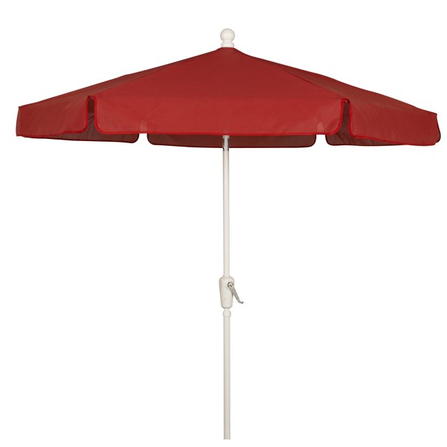 7.5' Hex Home Garden Umbrella 6 Rib Crank White with Red Vinyl Coated Weave Canopy