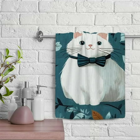 

ZFLMY Cute Cat 100% Polyester Funny Kitchen Towels for Bathroom Hotel Gym and Spa Hand Towel for Kitchens Showers - 29.5x13.8 inches 29.5x13.8in