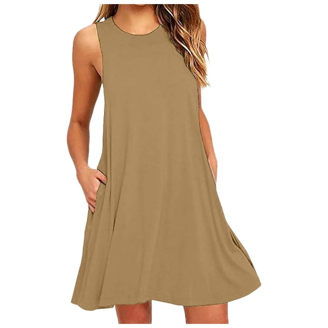 Daznico Robes Élégantes pour Femmes, Robe Ample Sans Manches, Robes pour Femmes Cache Ventre