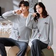 thumbnail image 1 of Conjunto de pijamas de dibujos animados para hombre y Mujer, ropa de dormir de algodón para parejas, Tops largos para dormir, pantalones, otoño y primavera, 1 of 4