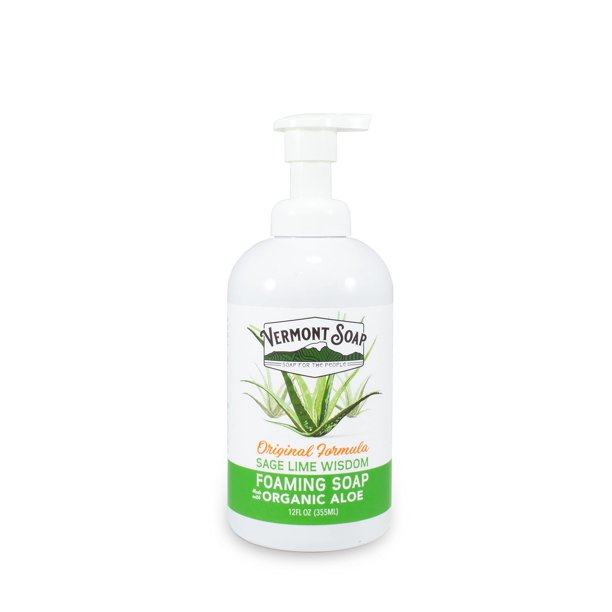 VERMONT SOAP Jabón de manos espumoso orgánico Sage Lime Wisdom - Jabón hidratante natural para piel seca - Dispensador de jabón de manos líquido sin fragancia - Sage Lime Wisdom - 12 oz