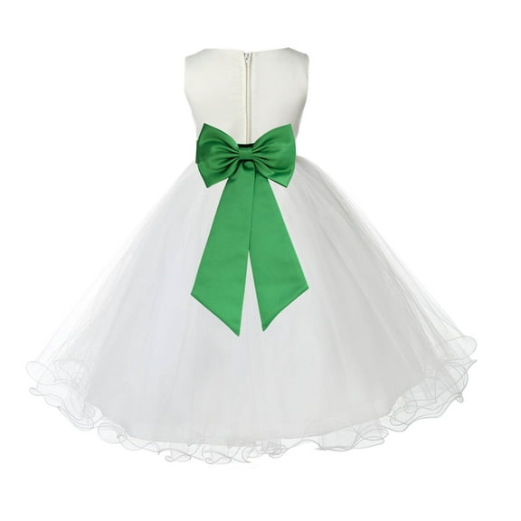 Ekidsbridal Girl Christening Flower Girl Dress - Ivory Ruffle Tulle with Tiebow 829T-A (Size: S-12)