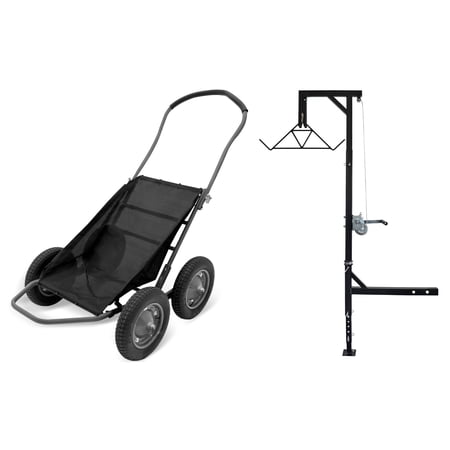 Hawk Crawler Multi-Use Folding Cart for Hunting Fishing & HME Game Hoist Kit Black