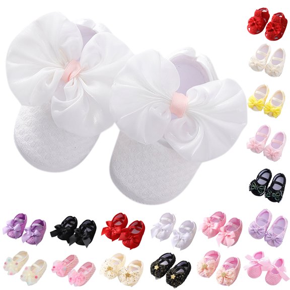 PAFNAFHF Baby Sock Shoes Plaid Bow Tie Princess Soft Sole Anti Slip For Newborn Infant Baby Girls Wear Baby Footwear White