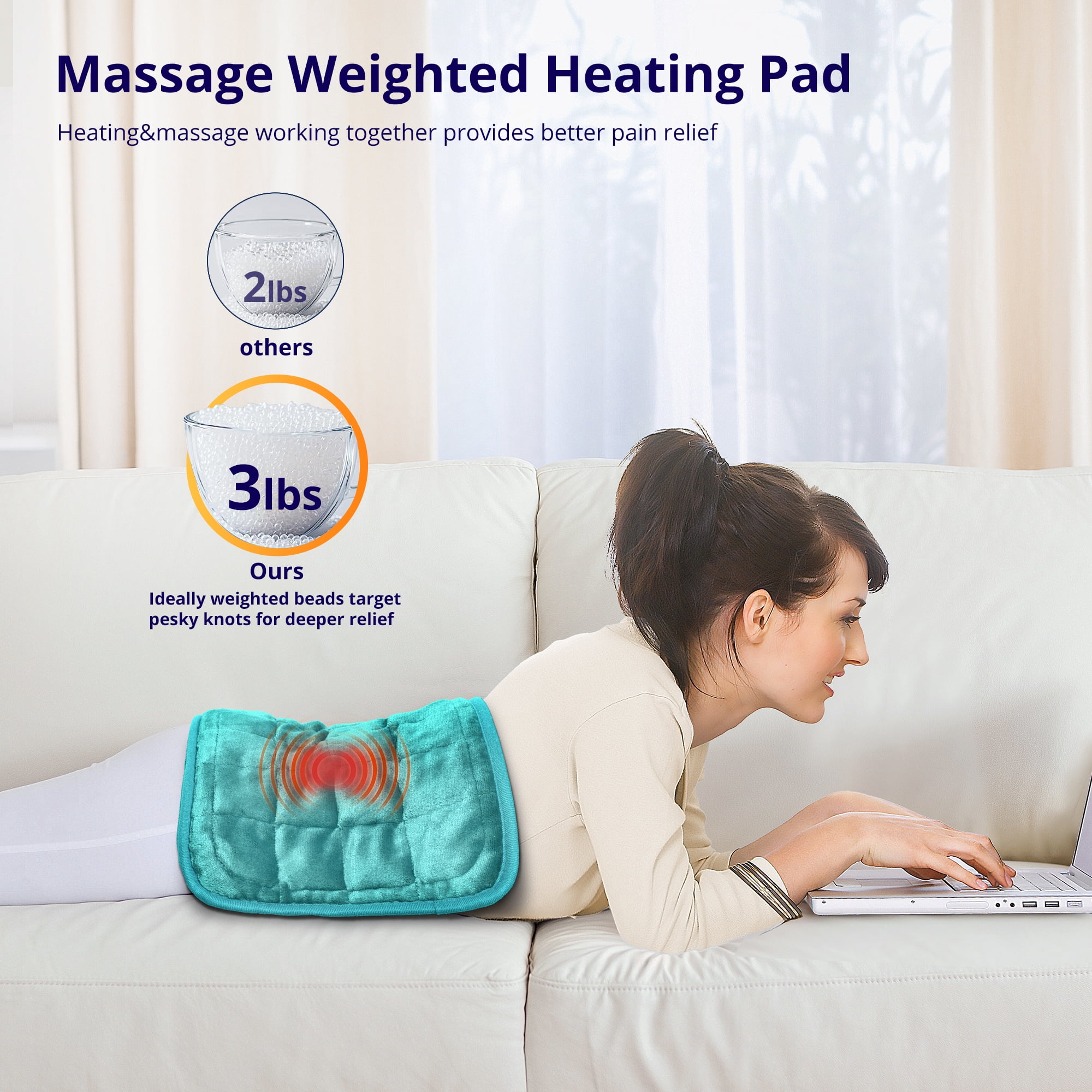 Heating Pad, Weighted Heating Pad with Massaging Vibrations, Massage Heating Pad for Back Cramps Shoulder Pain Relief, 6 Heat Settings & 4 Massage Modes, Gifts for Christmas, 24” x 12”