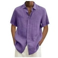 thumbnail image 2 of Cuoff Designer Spring Summer Men's Casual Cotton Linen Solid Color Short Sleeve Shirts Loose Shirts Purple 5X, 2 of 4