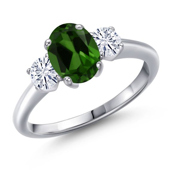 Gem Stone King 925 Sterling Silver Ring Chrome Diopside Moissanite (1.66 Cttw)