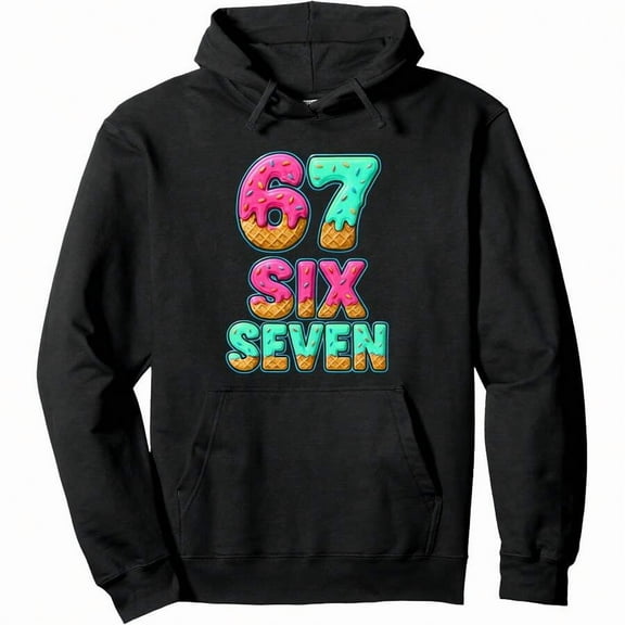 67 Ice Cream Drip Baseball Six Seven Funny 6-7 Meme Teen  Pullover Hoodie