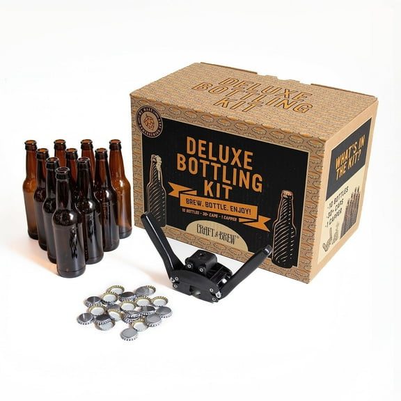 Craft a Brew Homebrew Bottling Kit: Bottle Capper, 10 Amber 12oz Glass Bottles, 30  Caps