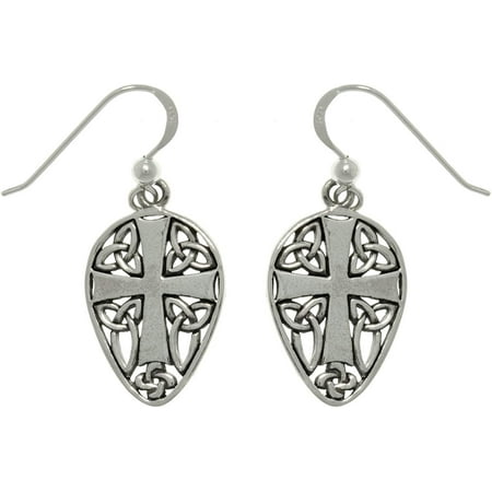 Jewelry Trends Sterling Silver Cross and Celtic Knots Shield Dangle Earrings