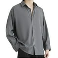thumbnail image 3 of Brglopf Mens Button Down Shirts Casual Lightweight Long Sleeve Collared Shirts Solid Color Loose Fitted Comfort Ice Silk Shirts, 3 of 4
