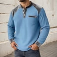 thumbnail image 2 of KHONTS Men's Waffle Stand Collar Sweatshirt Casual Knited Long Sleeve Thermal Pullover Tops Stylish Warm Cozy V Neck Shirts Sky Blue L, 2 of 4