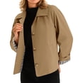 thumbnail image 4 of Plaid Patchwork Women Long Sleeve Lapel Single Breasted Jacket Trench Coat, 4 of 5