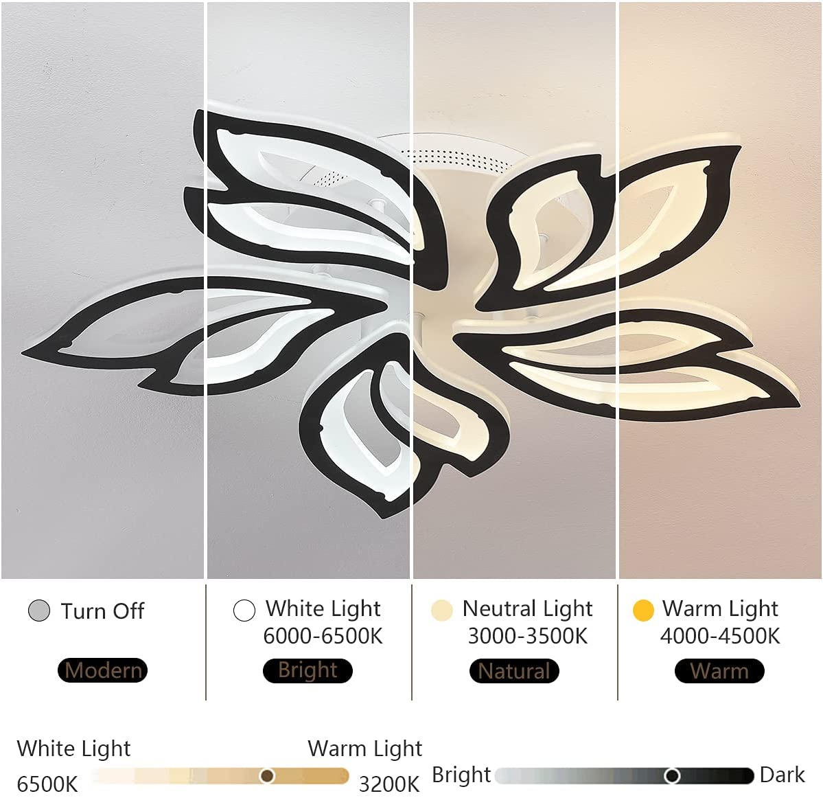 Garwarm LED Ceiling Light Fixture, 60W Modern Leaves Ceiling Lamp Dimmable Black Flush Mount Ceiling Chandelier for Living Room Study Room Dining Room Bedroom