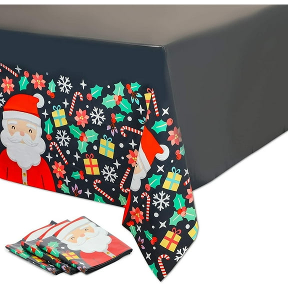 3 Pack Santa Claus Plastic Tablecloths for Christmas Part Supplies & Decorations, 54" x 108" Rectangular Disposable Xmas Holiday Table Covers