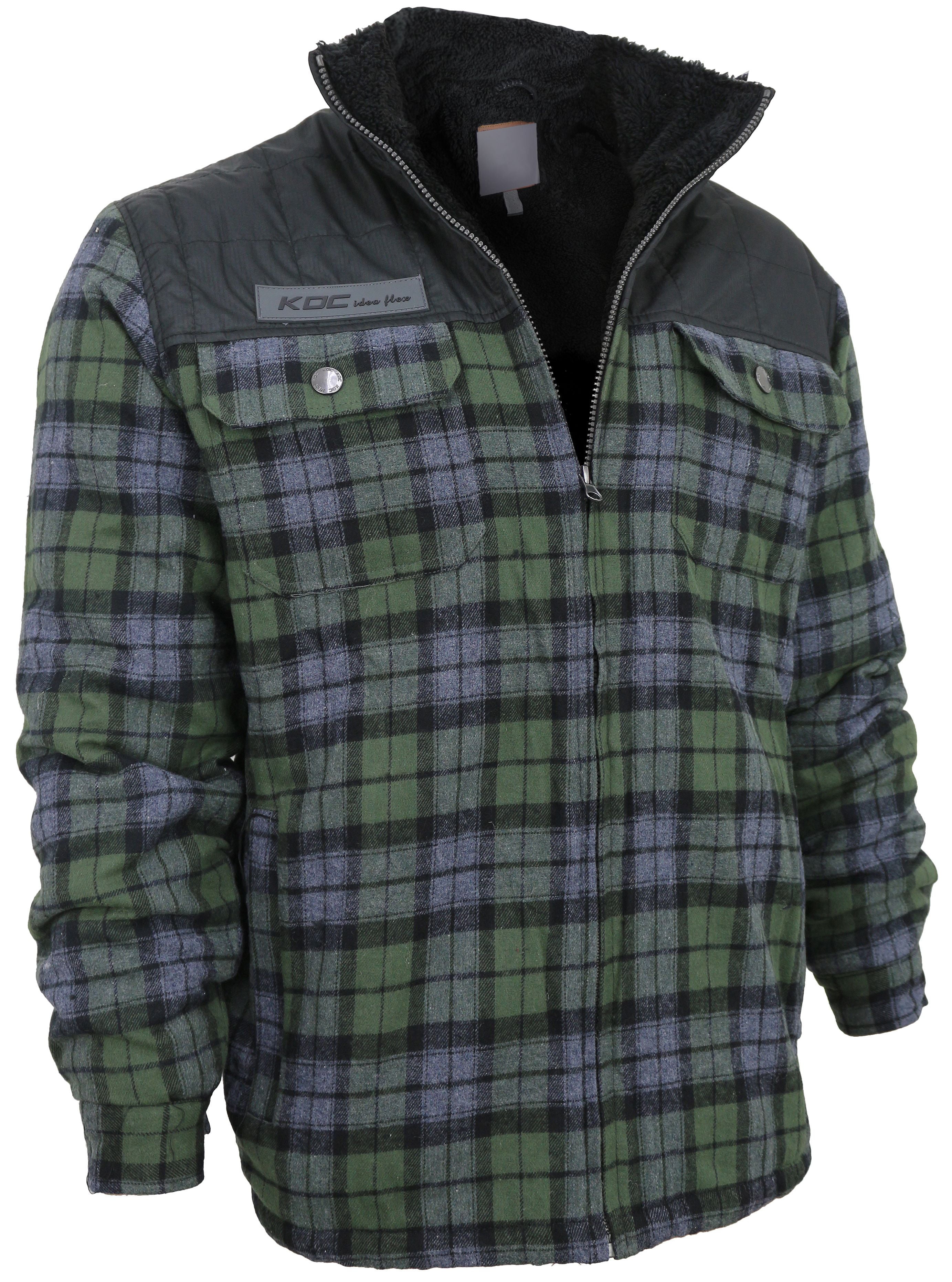 Men s Heavyweight Flannel Zip Up Fleece Lined Plaid Sherpa Jacket KDC Olive No Hood S Walmart
