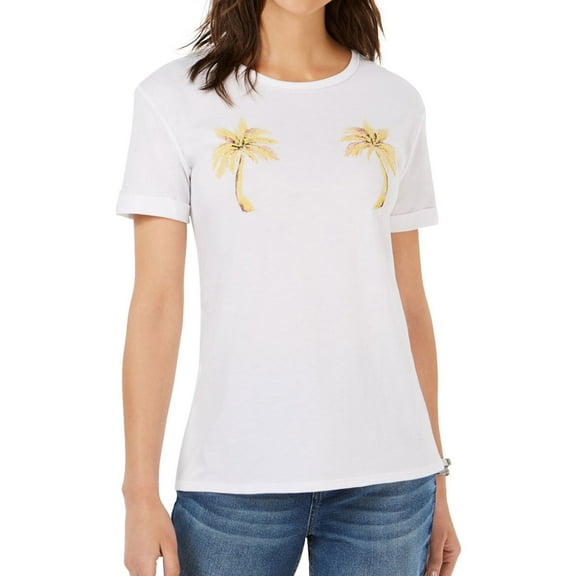 Carbon Copy Womens Palm Tree Graphic T-Shirt, White, Large