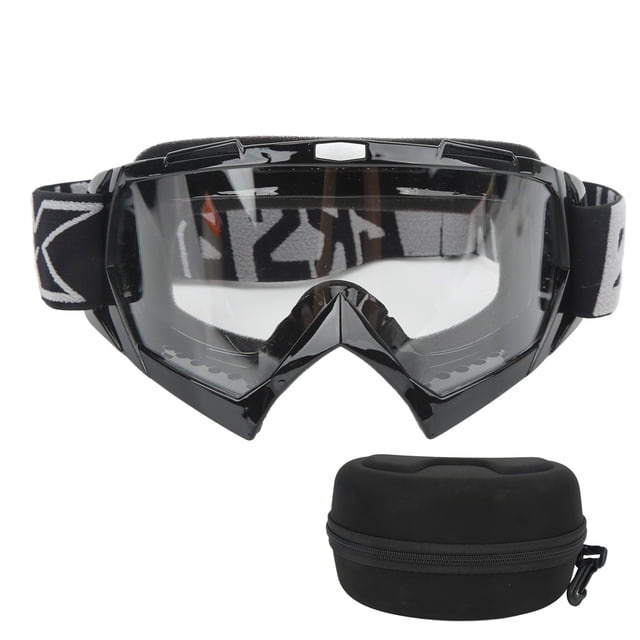 PC Motorcycle Sunglasses, Shock Resistant Adjustable Goggles With 3 Layers Sponge Pad For Hiking Black Frame Transparent Lens Gray Word
