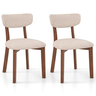 Costway Upholstered Dining Chairs Set of 2 with Solid Rubber Wood Frame, Curved Backrest Beige