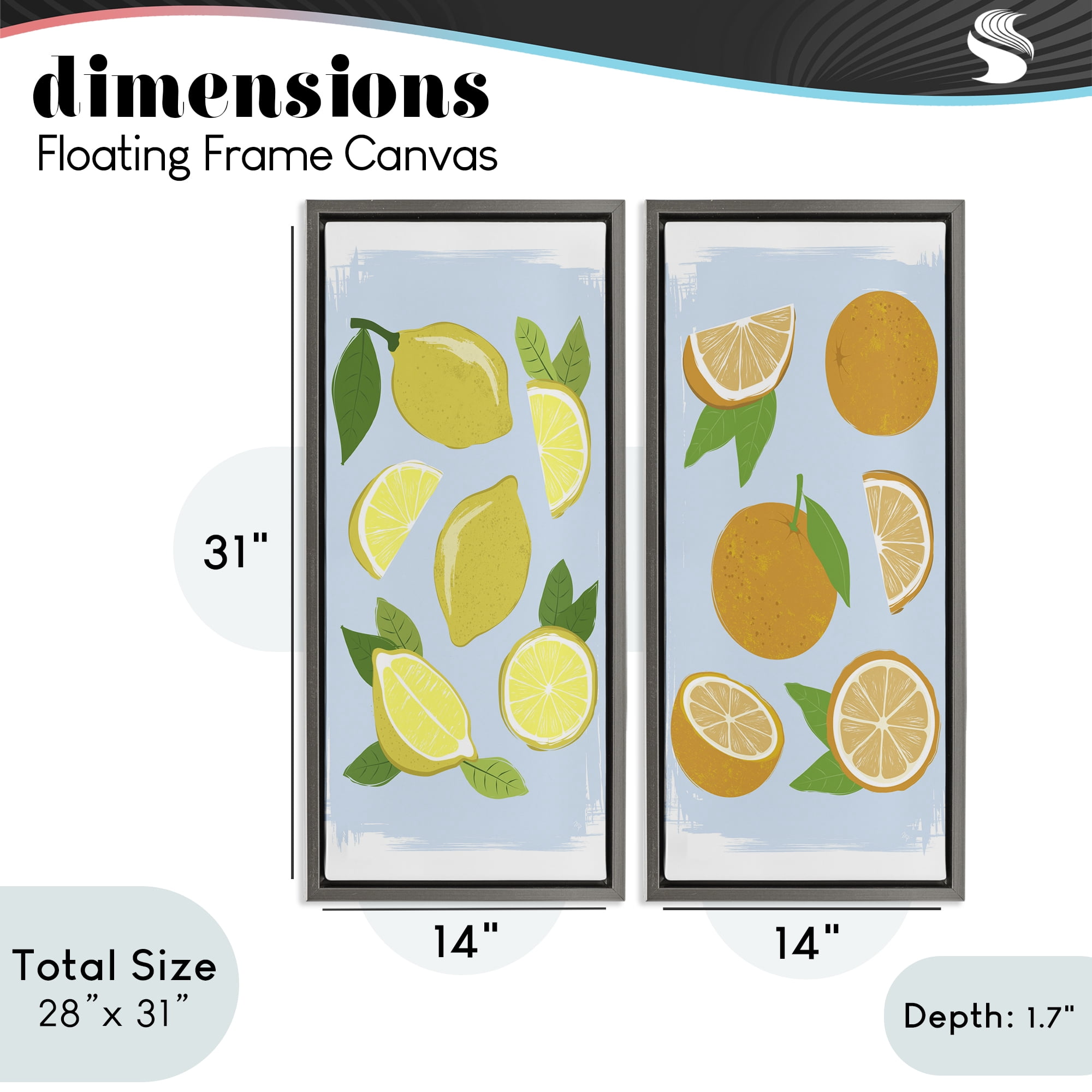 Stupell Industries Pastel Summer Citrus Fruits 2 Piece Gray Framed Floater Canvas Set, design by Martina Pavlova