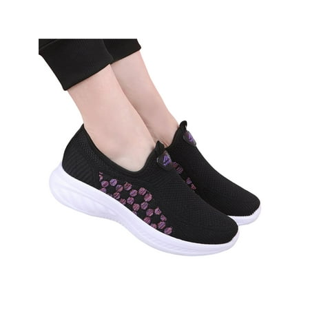 

Lacyhop Ladies Flats Slip On Walking Shoe Mesh Sneakers Fitness Lightweight Casual Shoes Breathable Sneaker Black 4.5