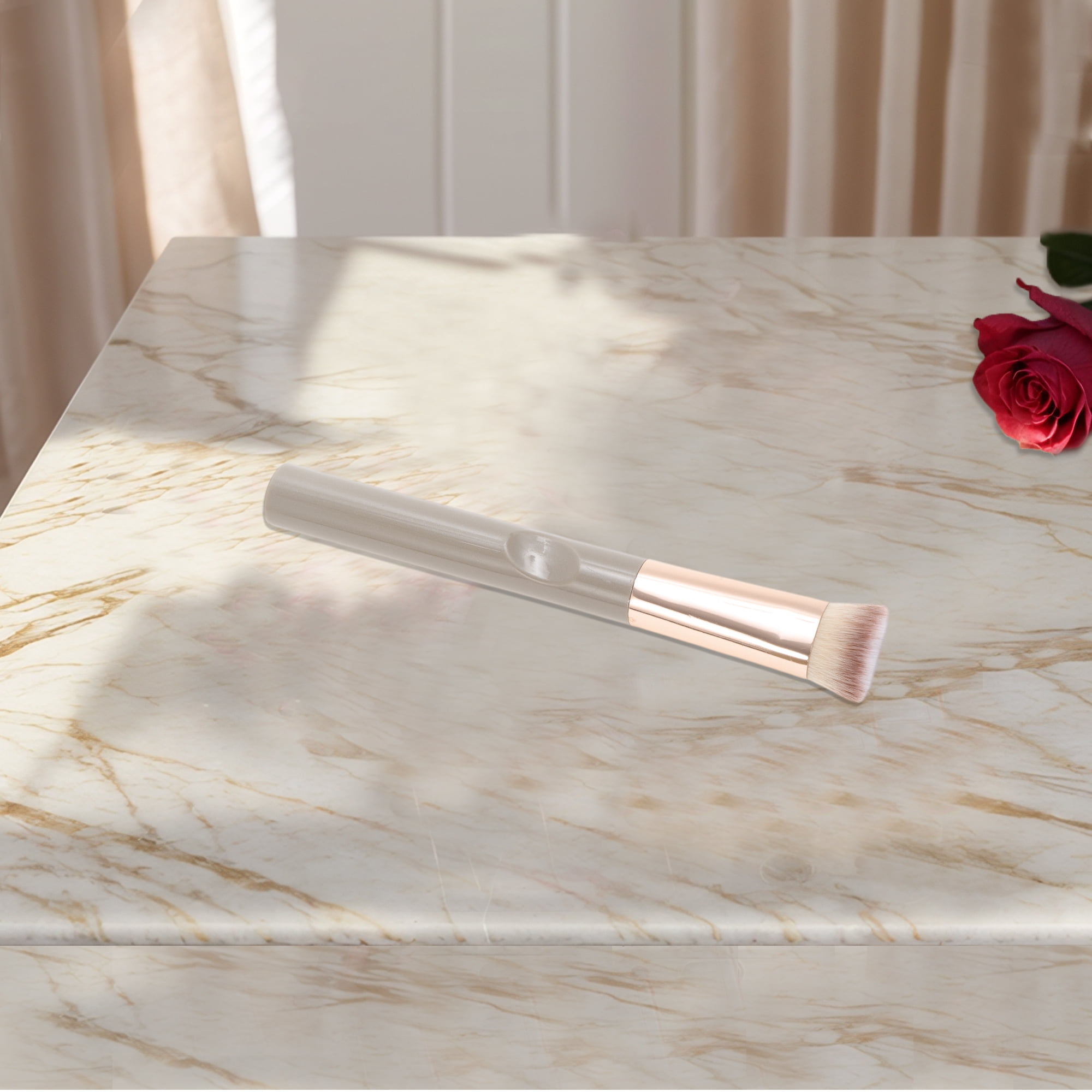 Unique Bargains 1 Pc Durable Straight-angle Foundation Brush Light Coffee Color