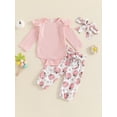 thumbnail image 5 of Aojekbee Baby Girls Halloween Outfit Ribbed Long Sleeves Romper and Elastic Pumpkin Flower Print Pants Headband 3 Piece Clothes, 5 of 10