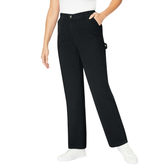Woman Within Plus Size Back-Elastic All-Cotton Denim Carpenter Jeans
